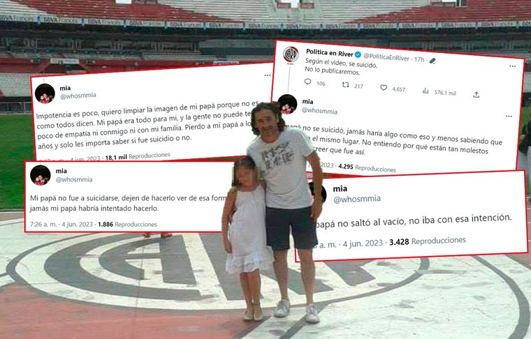 Mía, la hija de 16 años de Pablo Serrano, respondió varios mensajes en Twitter que hablaban de un supuesto suicidio del hincha de River y descartó esa hipótesis. Foto: Twitter