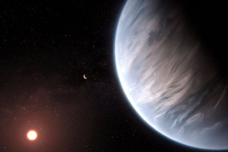 Ilustración del exoplaneta K2-18b. Se cree que el planeta posee una densa envoltura gaseosa y carece de océano global. Foto Dpa