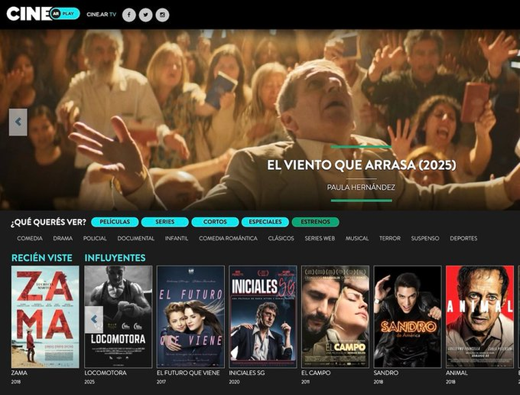 Plataforma Cine.ar. Créditos: Captura / Cine.ar Plataforma Cine.ar. Créditos: Captura / Cine.ar