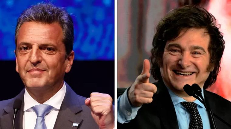 Sergio Massa ganó la primera vuelta de la elección general en octubre y Javier Milei encabezó las primarias, en agosto. Foto: GETTY IMAGES