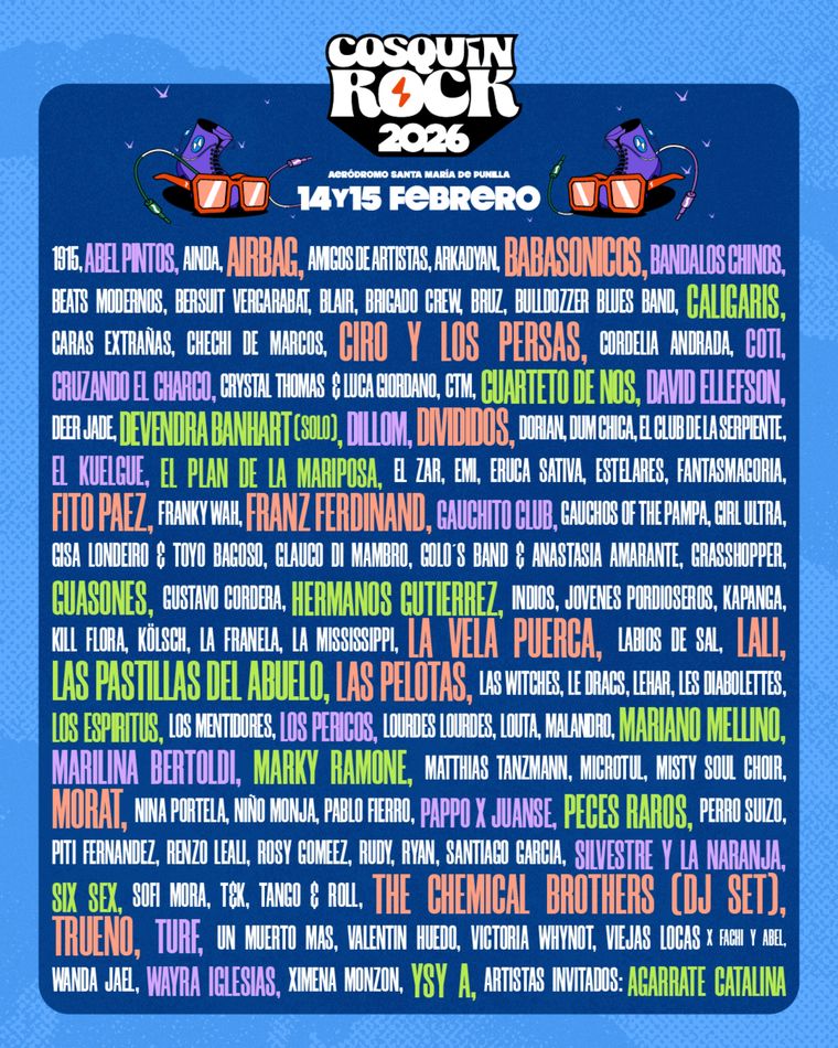 La grilla completa de artistas del Cosquín Rock 2026. La grilla completa de artistas del Cosquín Rock 2026.