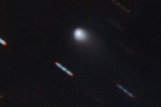 En su primera foto, el nuevo visitante interestelar muestra su cola de cometa. Las imágenes rojas y azules corresponden a estrellas de fondo que aparecen distorsionadas por el movimiento del cometa.