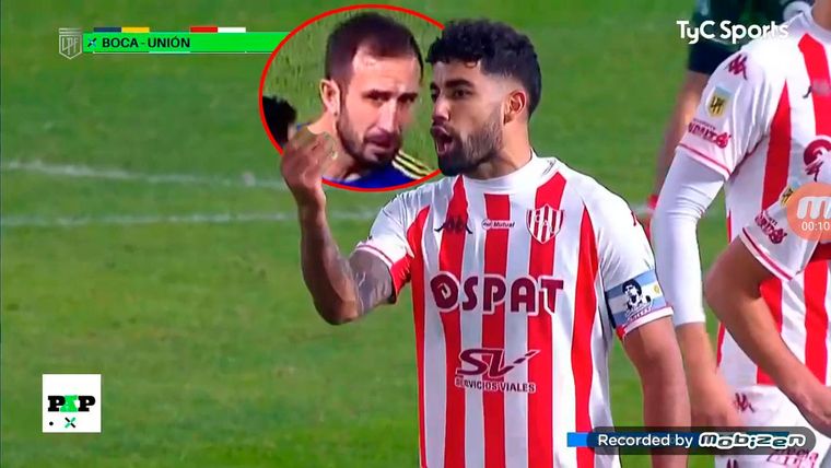 Brítez increpó a Izquierdoz en el Boca-Unión. Foto: Paso a Paso