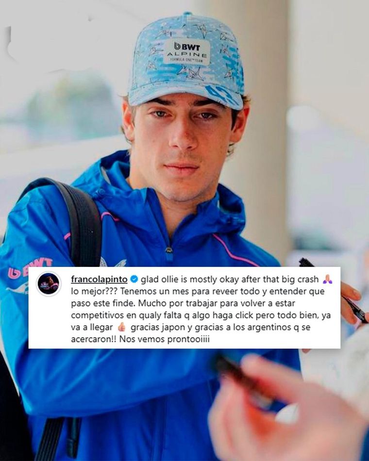 La publicación de Instagram de Franco Colapinto tras quedar P16 en el Gran Premio de Japón. La publicación de Instagram de Franco Colapinto tras quedar P16 en el Gran Premio de Japón.