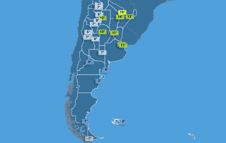 Pronóstico del Servicio Meteorológico para el 13 de junio -mínimas- Pronóstico del Servicio Meteorológico para el 13 de junio -mínimas-