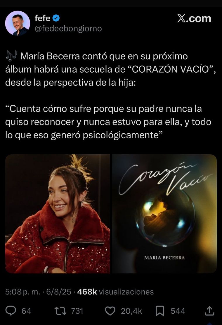 El nuevo álbum de María Becerra. Créditos: X / Fede Bongiorno El nuevo álbum de María Becerra. Créditos: X / Fede Bongiorno