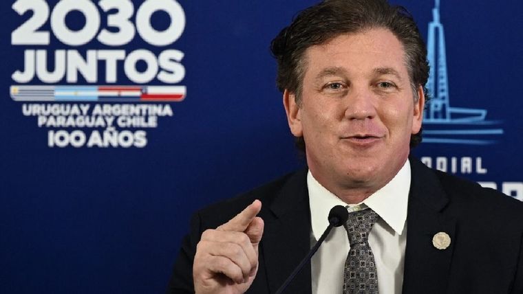 Alejandro Domínguez, presidente de la Conmebol, fue optimista con la posibilidad de que Argentina, Chile, Uruguay y Paraguay organicen el Mundial 2030. Foto: Télam