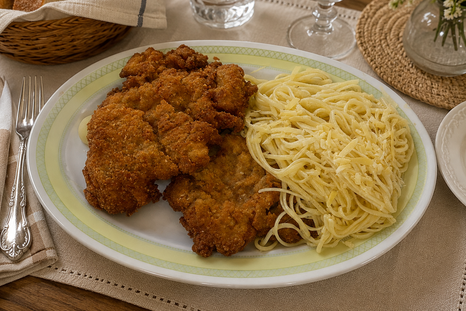Cocina súper fácil: milanesa con fideos con manteca una de las recetas estrella en la mesa de los argentinos Cocina súper fácil: milanesa con fideos con manteca una de las recetas estrella en la mesa de los argentinos