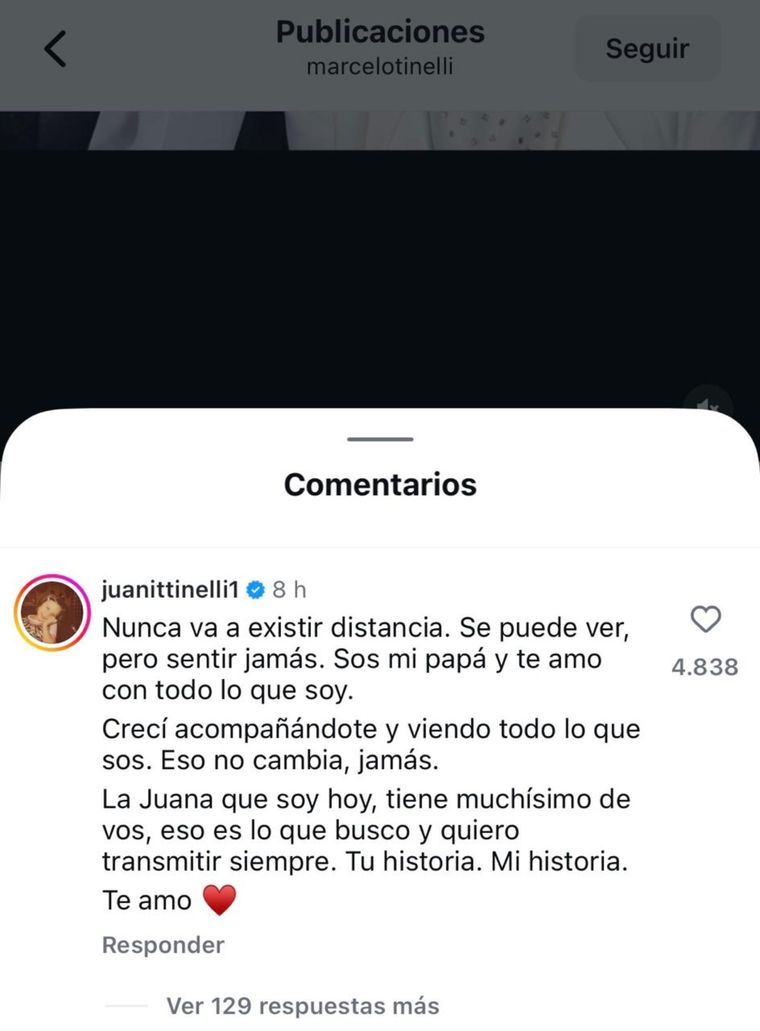 La respuesta de Juanita al posteo de su padre.