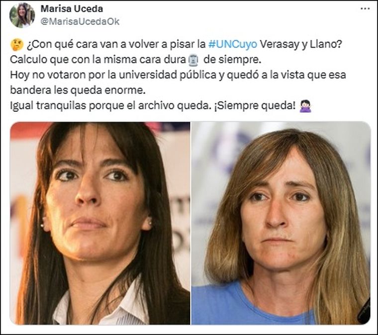 El posteo de Marisa Uceda contra Pamela Verasay y Mercedes Llano El posteo de Marisa Uceda contra Pamela Verasay y Mercedes Llano