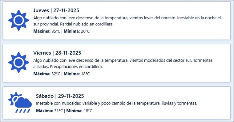 El pronóstico de Contingencias Climáticas para los próximos días en Mendoza. El pronóstico de Contingencias Climáticas para los próximos días en Mendoza.