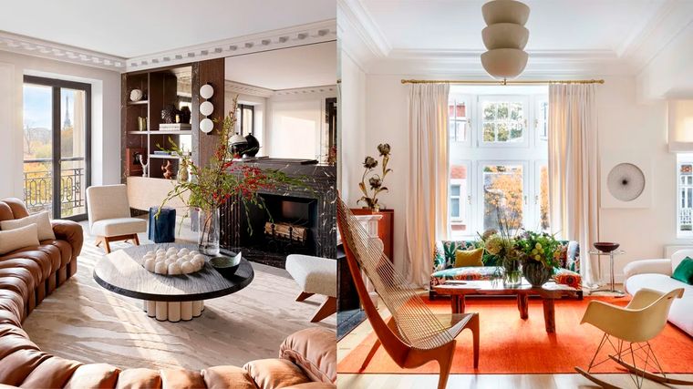 Dos espacios que corresponden a las últimas tendencias en livings y salas de estar, enfocados en la comodidad, la personalidad de quien habita, la mezcla de lo moderno con lo vintage y el uso inteligente de los colores. Foto: Humbert y Poyet, y Victoria María / Fotografía Belén Imaz y Pedro Bermejo.