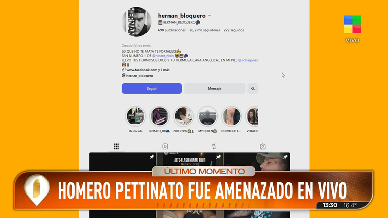 En Intrusos mostraron el perfil de la persona que amenazó a Homero Pettinato. En Intrusos mostraron el perfil de la persona que amenazó a Homero Pettinato. 