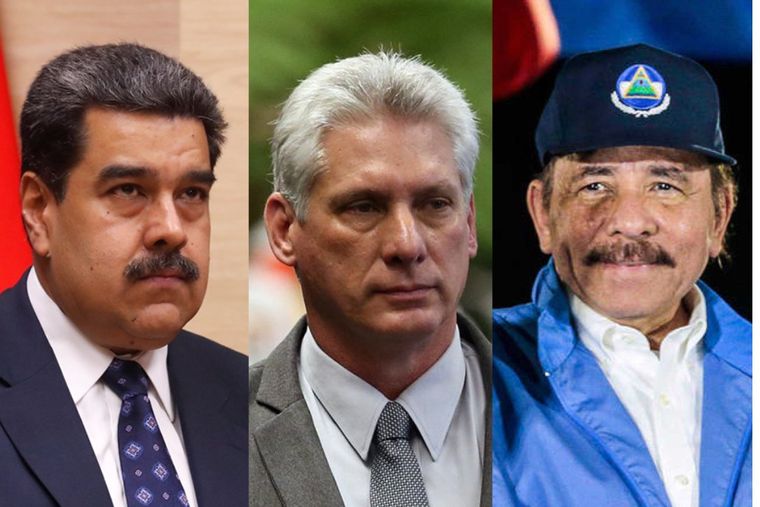 El venezolano Nicolás Maduro, el cubano Miguel Díaz Canel, y el nicaragüense Daniel Ortega. El venezolano Nicolás Maduro, el cubano Miguel Díaz Canel, y el nicaragüense Daniel Ortega.