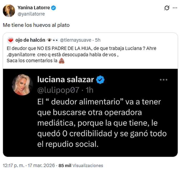 El comentario de Yanina Latorre que hizo enfurecer a Luciana Salazar. El comentario de Yanina Latorre que hizo enfurecer a Luciana Salazar.