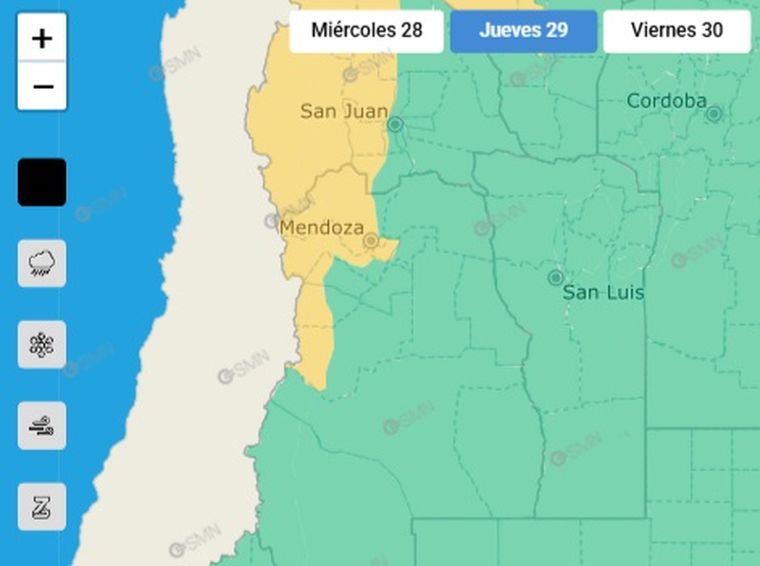 El SMN emitió un alerta por tormentas para este jueves en Mendoza. El SMN emitió un alerta por tormentas para este jueves en Mendoza.