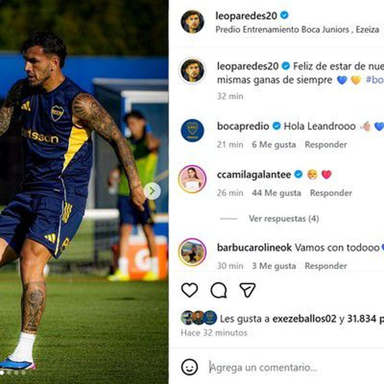 El posteo que subió Paredes a su cuenta de Instagram y los comentarios que le dedicaron. El posteo que subió Paredes a su cuenta de Instagram y los comentarios que le dedicaron.