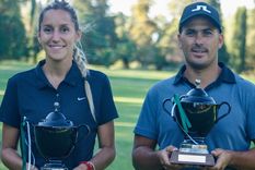 Rosario Dalera y Nicolás Ramazzi, en la premiación del torneo. Foto: Golf en Mendoza