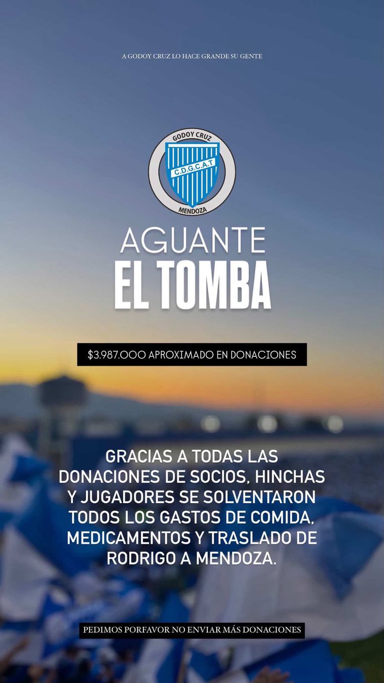 Los simpatizantes del Tomba pidieron esta tarde no enviar m&aacute;s dinero.