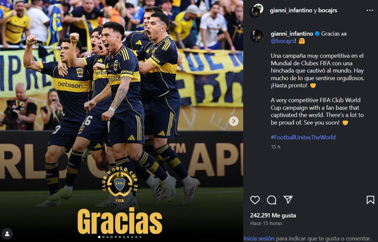 El mensaje de Gianni Infantino para Boca. El mensaje de Gianni Infantino para Boca.