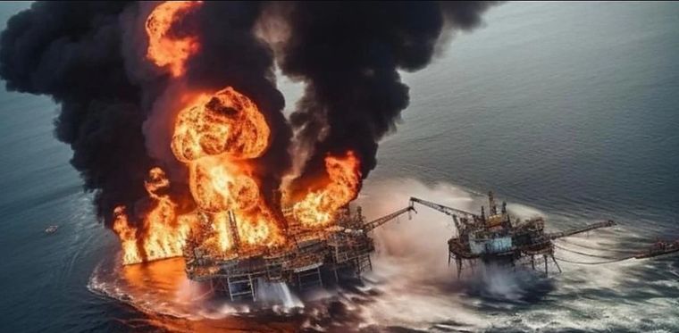El impactante incendio se produjo en una plataforma petrolera del Golfo de México Foto: Reuters