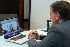Suarez y Fernández, en videoconferencia. El gobernador mendocino sigue reclamando plata.