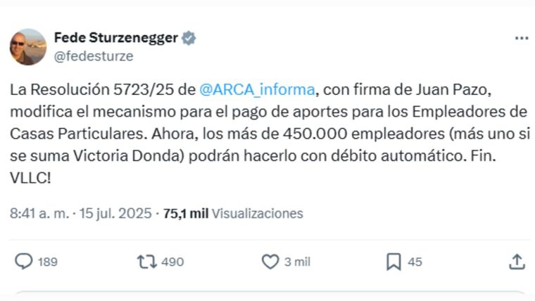 El tuit de Federico Sturzenegger. El tuit de Federico Sturzenegger.