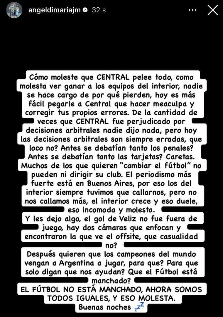 Ángel Di María se expidió en sus historias de Instagram. Ángel Di María se expidió en sus historias de Instagram.