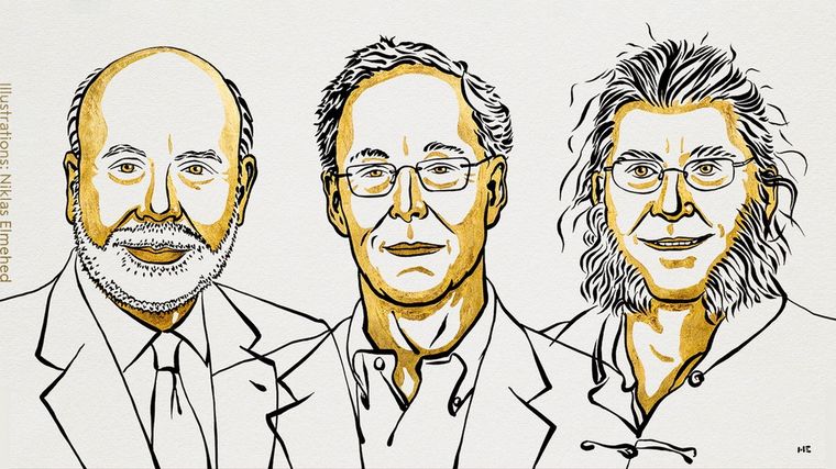 Ben Bernanke, Douglas Diamond y Philip Dybvig, ganadores. Foto: NobelPrize.