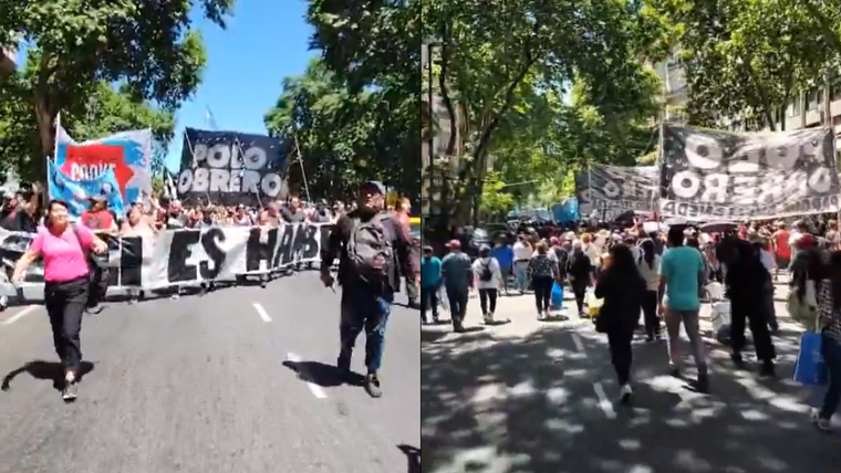 Este miércoles, cientos de manifestantes marcharon en el microcentro porteño Foto: X @Prensaobrera