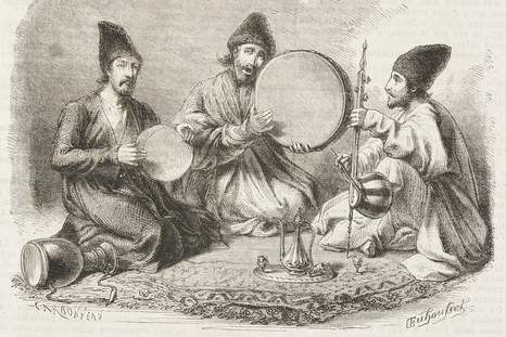 "Músicos persas de Irán" es una ilustración de 1860 hecha por Emile Duhousset. "Músicos persas de Irán" es una ilustración de 1860 hecha por Emile Duhousset.