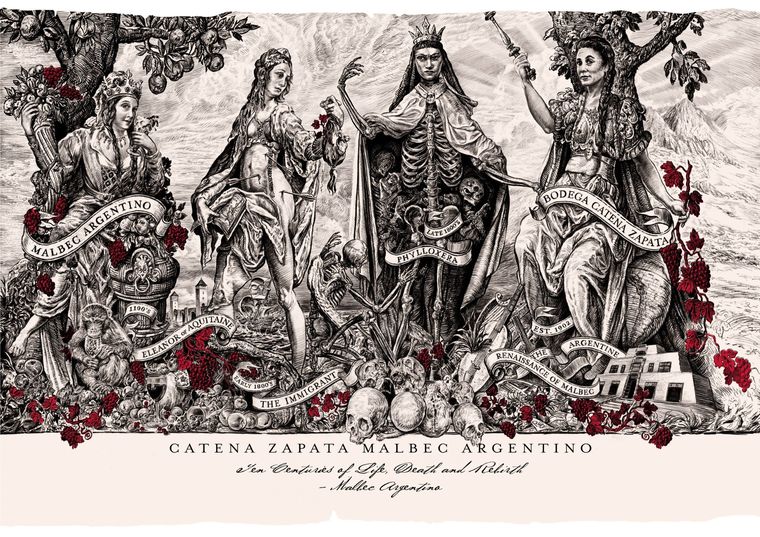 El artista Rick Shaefer es el autor de la ilustración de uno de los vinos emblemáticos de la bodega de Agrelo.