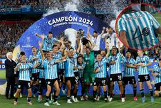 Racing vistió una camiseta con el número 40 tras la consagración. Foto: EFE y captura ESPN Racing vistió una camiseta con el número 40 tras la consagración. Foto: EFE y captura ESPN