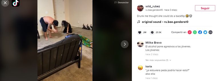 La voltereta de la mujer causó furor.