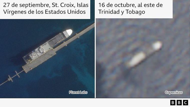 Las imágenes satelitales parecen mostrar un barco de las fuerzas especiales estadounidenses frente a Trinidad y Tobago.