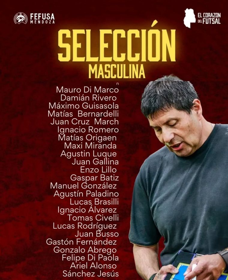 Gustavo Gallardo confirmó la preselección mendocina de futsal. Gustavo Gallardo confirmó la preselección mendocina de futsal.