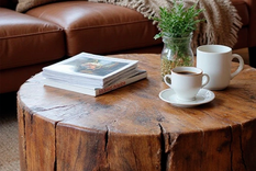 Mesa de tronco. El estilo grunge es ecológico y aquí muestra un mueble con historia en un entorno natural. Foto: eltoquedeco.com