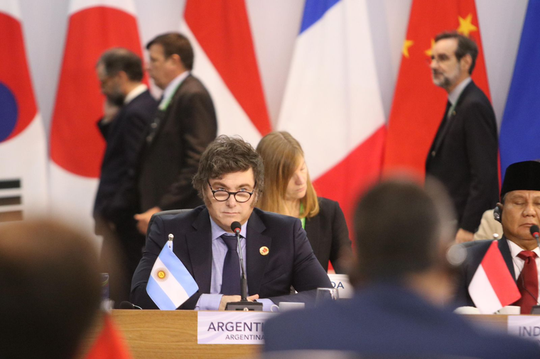 El presidente Javier Milei en la cumbre de líderes del G20 2024 en Río de Janeiro, Brasil. Foto: Presidencia