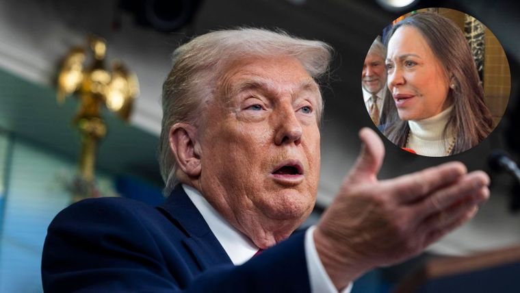 El presidente estadounidense Donald Trump y la líder de la oposición venezolana María Corina Machado.