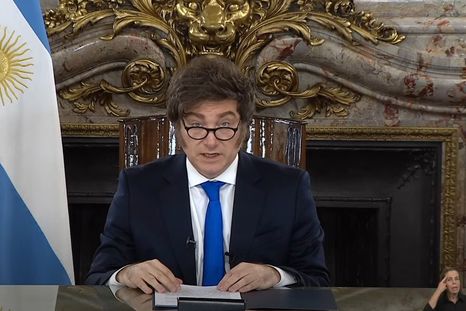 Javier Milei y una cadena nacional complicada en el rating. Foto: captura TV. Javier Milei y una cadena nacional complicada en el rating. Foto: captura TV.