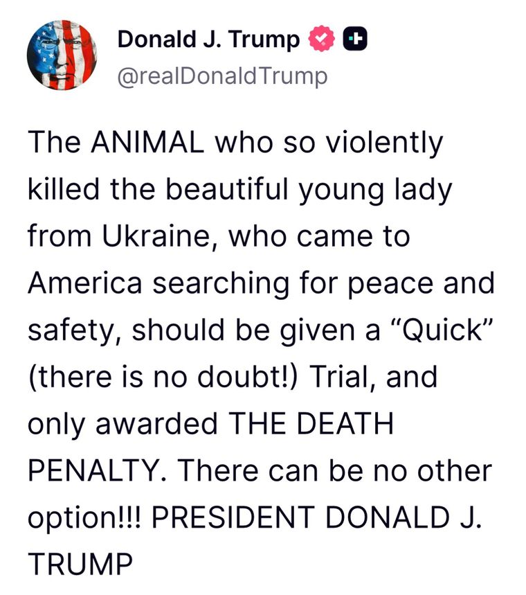 El posteo de Donald Trump condenando el accionar del asesino.&nbsp;