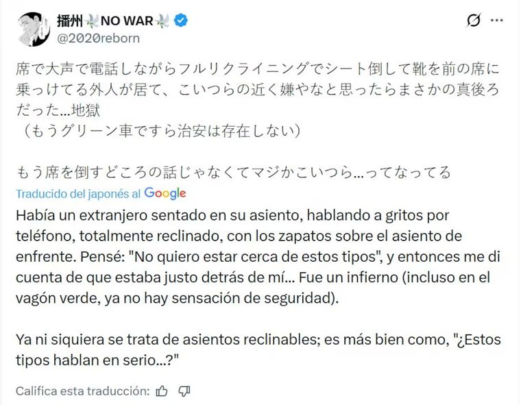 El posteo del pasajero japonés que se volvió viral y desató el repudio internacional hacia la pareja. El posteo del pasajero japonés que se volvió viral y desató el repudio internacional hacia la pareja.
