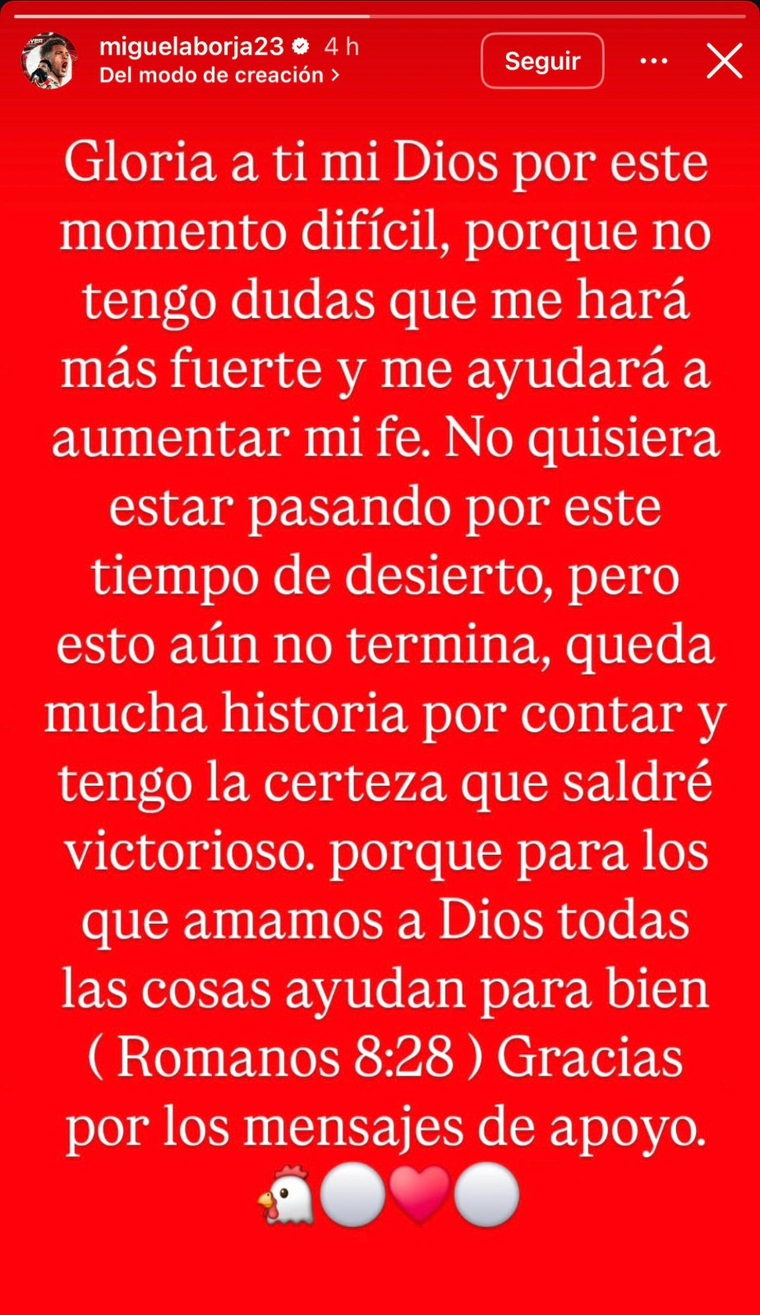 El particular posteo de Miguel Borja tras errar su penal sobre la hora ante Gimnasia. Foto: @miguelborja23 El particular posteo de Miguel Borja tras errar su penal sobre la hora ante Gimnasia. Foto: @miguelborja23