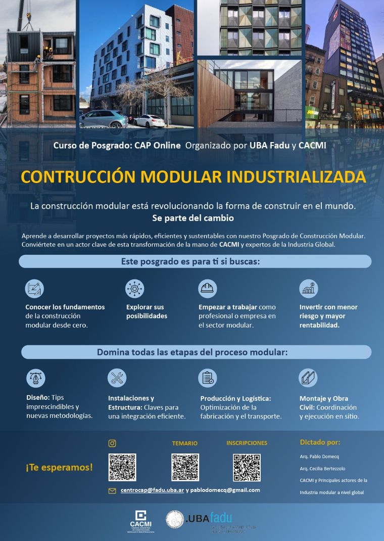 La UBA FADU y CACMI lanzan el primer posgrado en construcción modular para formar profesionales en diseño, montaje y gestión sustentable. La UBA FADU y CACMI lanzan el primer posgrado en construcción modular para formar profesionales en diseño, montaje y gestión sustentable.