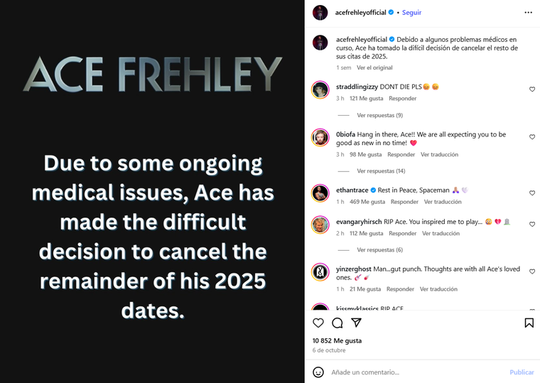 El último posteo de Ace Frehley antes de su fallecimiento. Foto: captura de pantalla Instagram/ @acefrehleyofficial. El último posteo de Ace Frehley antes de su fallecimiento. Foto: captura de pantalla Instagram/ @acefrehleyofficial.