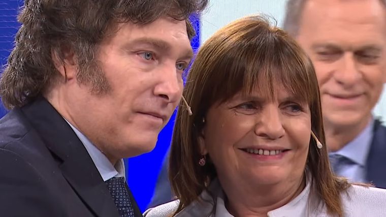Javier Milei y Patricia Bullrich durante su encuentro este miércoles por la noche en un programa de televisión Foto: Noticias Argentinas