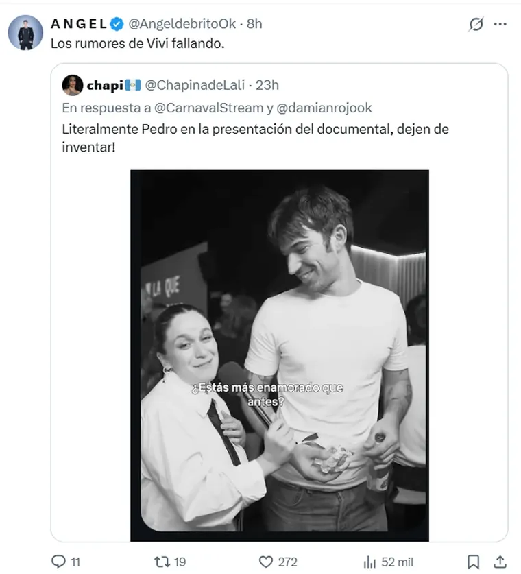 La foto de Pedro Rosemblat que se utilizó para refutar la versión de una supuesta crisis con Lali. La foto de Pedro Rosemblat que se utilizó para refutar la versión de una supuesta crisis con Lali.