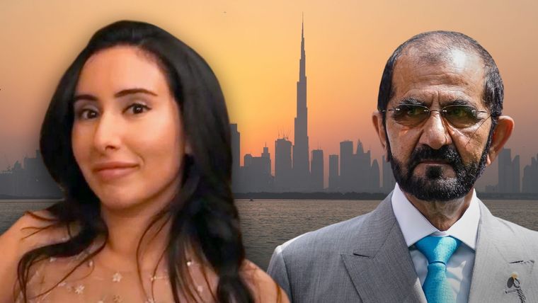 La princesa Latifa Al Maktoum y su padre, al fondo, Dubai. Foto: BBC