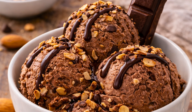 Helado artesanal de chocolate con almendras, una delicia de verano Helado artesanal de chocolate con almendras, una delicia de verano
