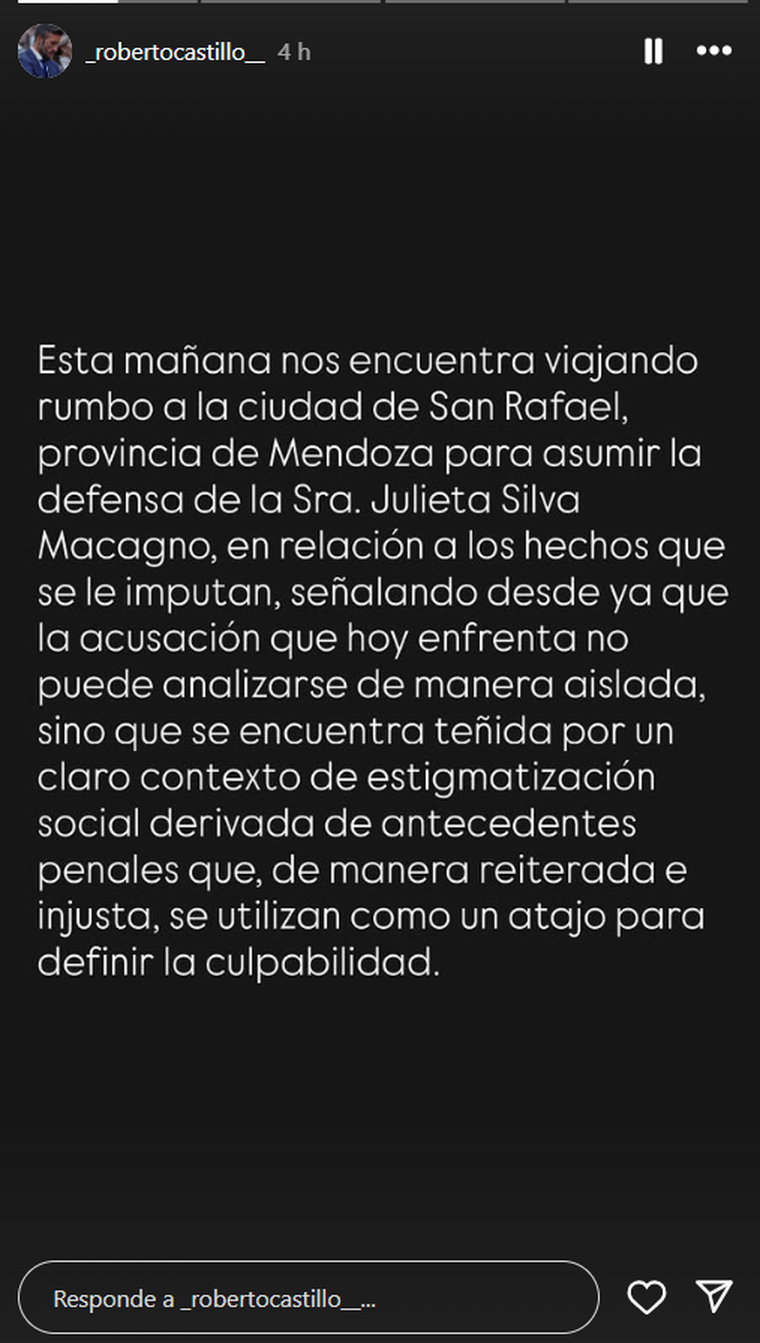 El comunicado de Roberto Castillo. Foto: captura de pantalla Instagram/ @_robertocastillo_ El comunicado de Roberto Castillo. Foto: captura de pantalla Instagram/ @_robertocastillo_